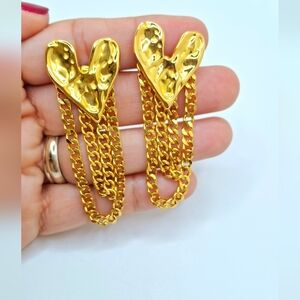 Lustrous Gold Heart Chain Earrings